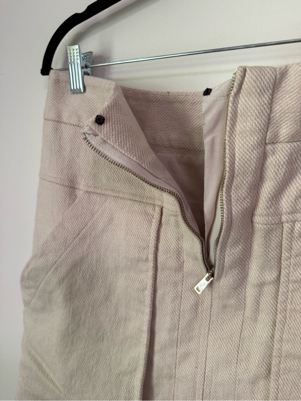 2010's Ann Taylor Beige Textured Linen Cotton Zip Front Panel Mini Skirt Size 10 - Picture 10 of 11